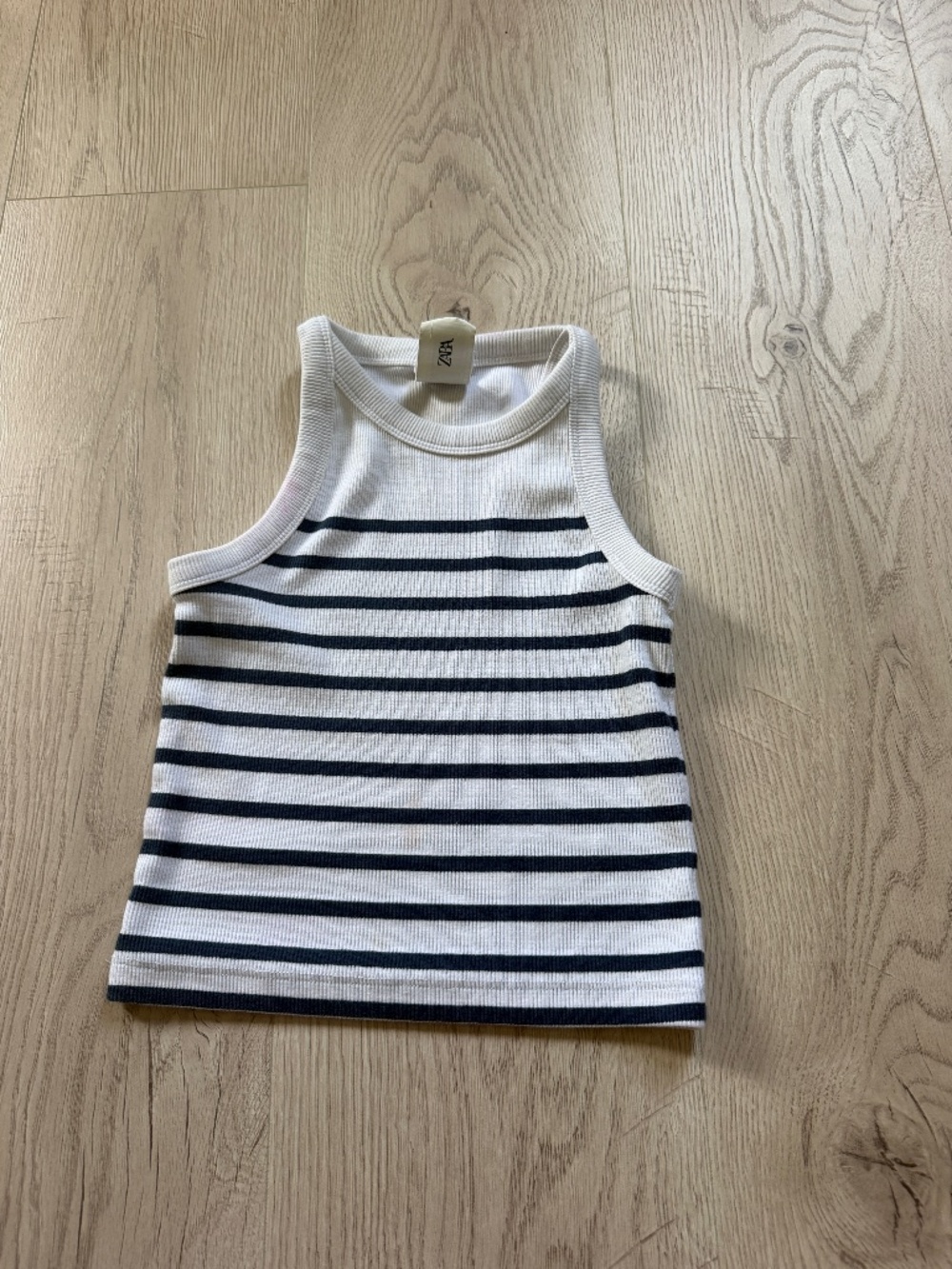 Zara Top Girls Blue White Stripes Stretch Tank Sz.8-9Y
